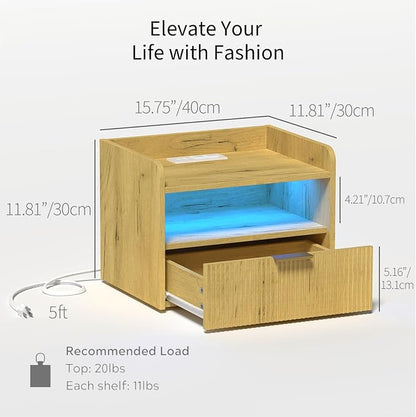 Floating Nightstand with Charging Station and LED Lights - Image 2