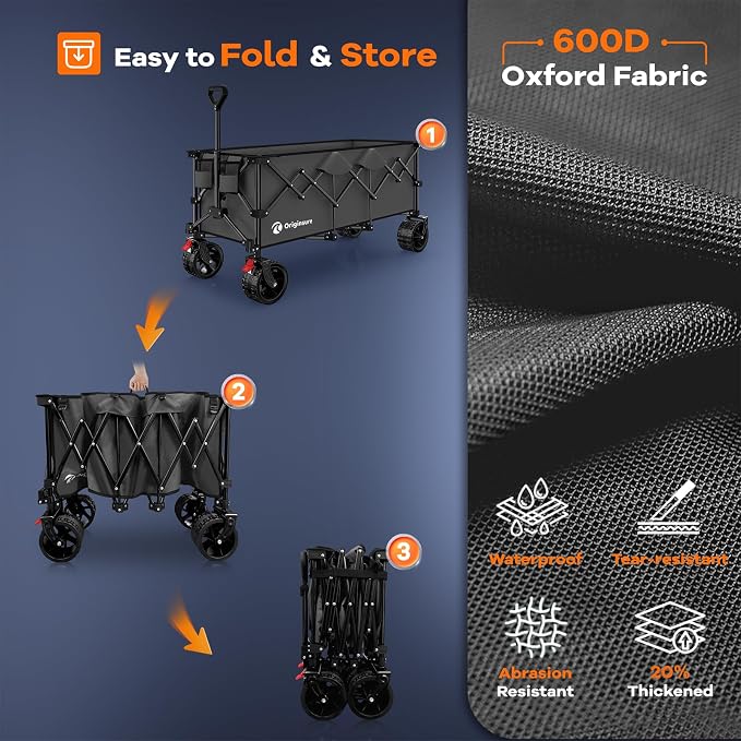 48" L Folding Beach Wagon Cart Foldable, 560lbs Weight Capacity 300L Heavy Duty - Image 9