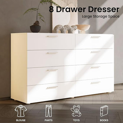 Karl home 8 Drawer Dresser, Wood White Vanity Drawer Cabinet, Bedroom Storage - Image 4