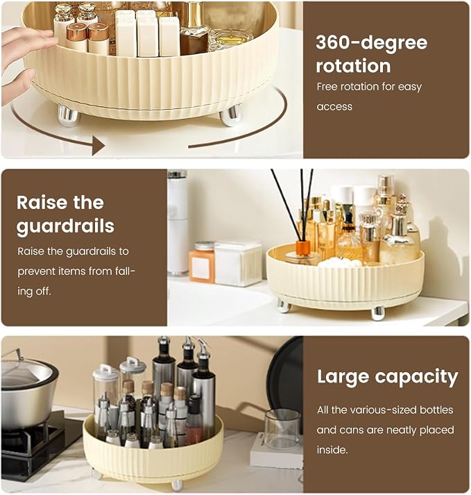 Rotating Makeup Organizer, 8.7 Inch Large Capacity Vanity Tray - Image 4