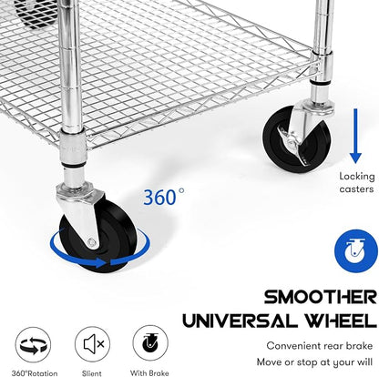 YNN Chrome Utility Rolling Cart, 990Lbs 3 Tier Heavy Duty Metal Cart - Image 6
