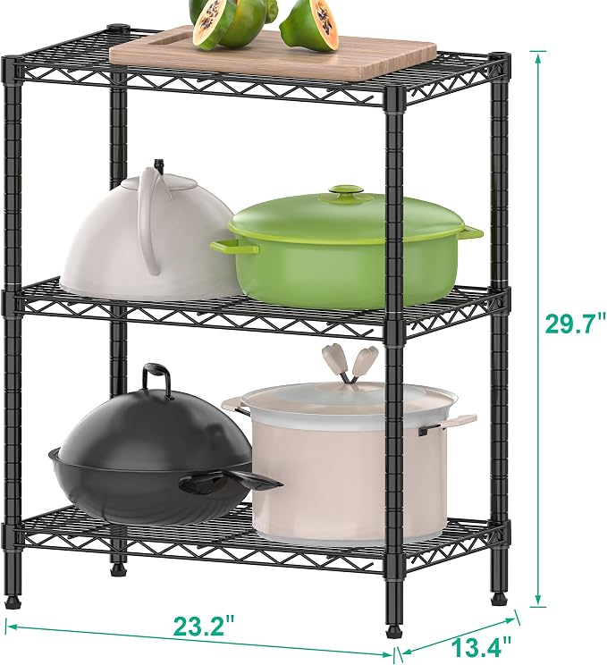 3-Tier Metal Shelf for Storage, Wire Shelving Unit Storage Rack Organizer Steel - Image 3