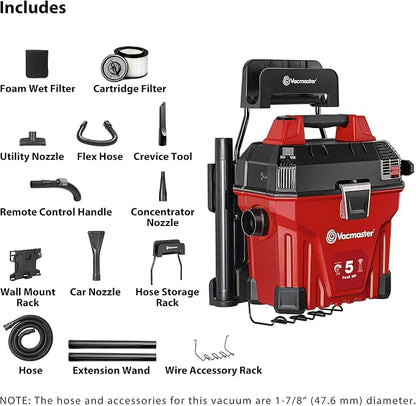 Vacmaster 5-Gallon* 5 Peak HP† Remote Control Wall Mount Wet/Dry Vac – VWMB508 - Image 2