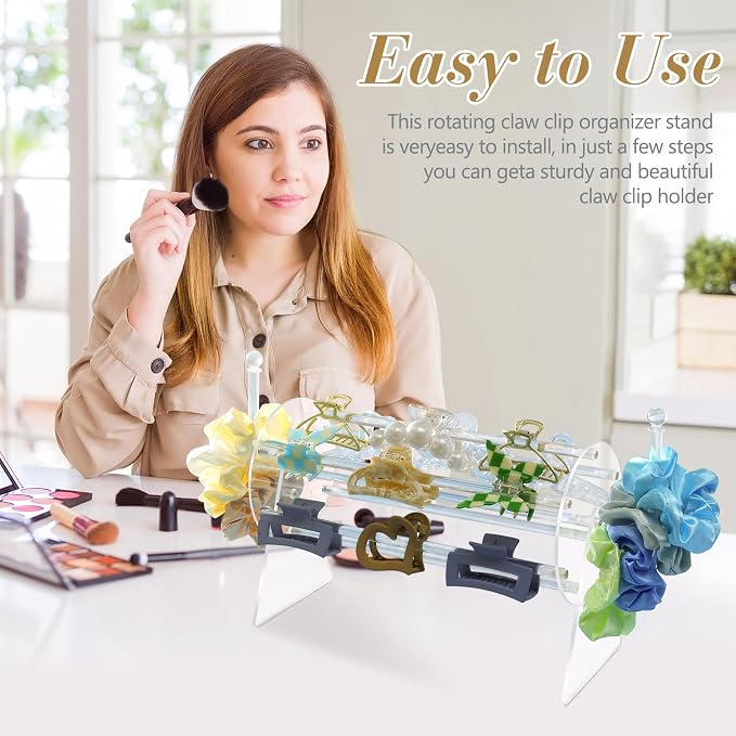 SNOWSTAR Acrylic Claw Clip Organizer Holder, 360-Degree Rotating Claw Clip - Image 4