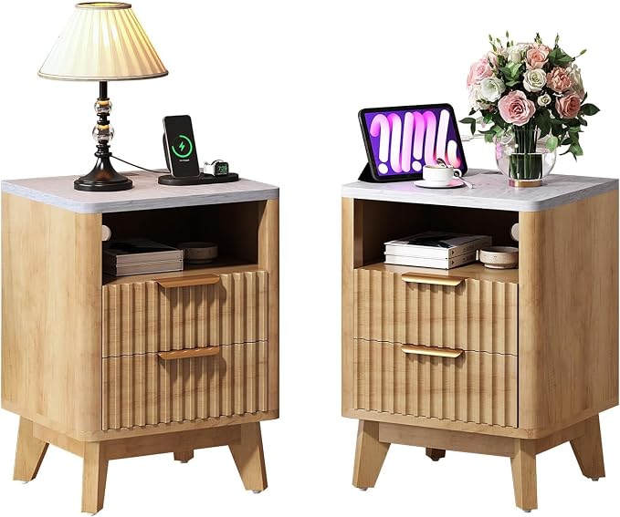AMERLIFE Fluted Nightstand Set of 2 by Unknown