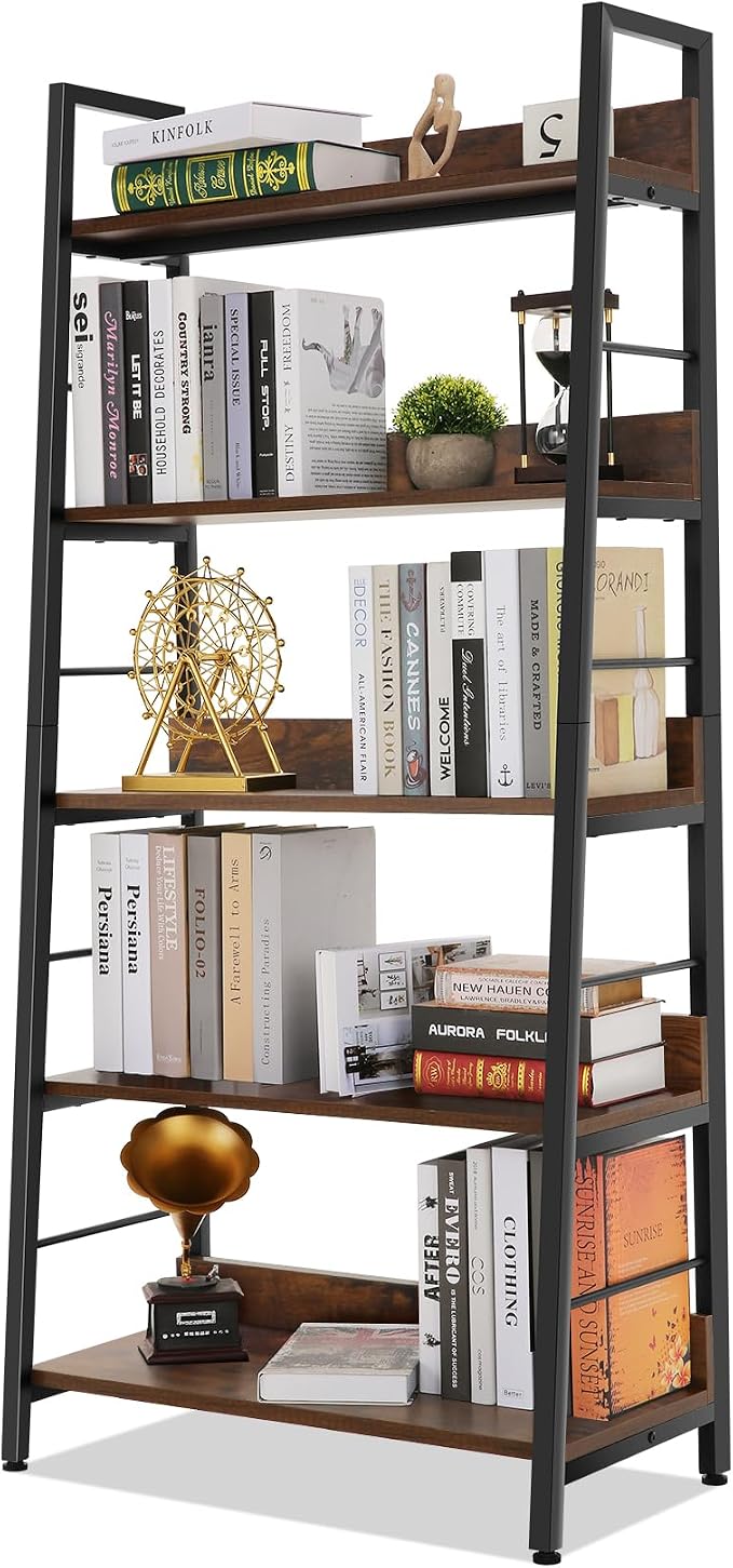 Himimi Bookshelf, Industrial Wood Bookshelves and Bookcases, Ladder Shelf 5 Tier by Himimi