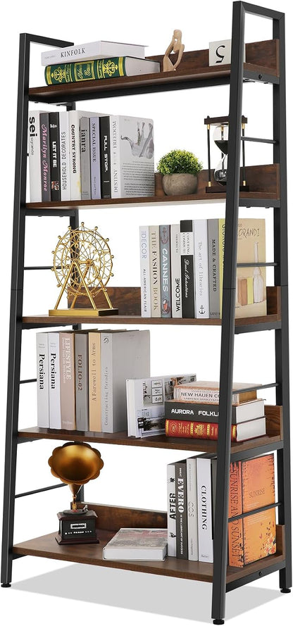 Himimi Bookshelf, Industrial Wood Bookshelves and Bookcases, Ladder Shelf 5 Tier by Himimi