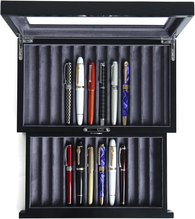 Wood Pen Display case 24 Slot Fountain Pen Box Storage Organizer by Besforu