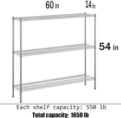 14" Deep x 60" Wide x 54" Height Wire Shelving Kit | 3-Tier | NSF Commercial - Image 3
