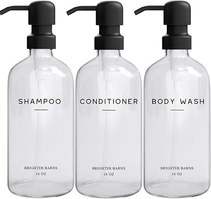 Clear Shampoo and Conditioner Dispenser Set by Brighter Barns by BrighterBarns