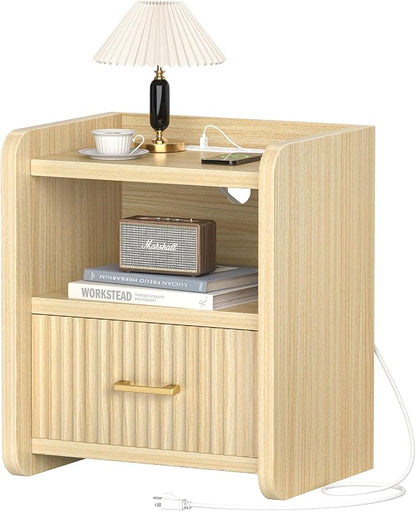 Night Stand with Charger Station, Fluted Nightstands Set of 2 with Drawer - Image 9