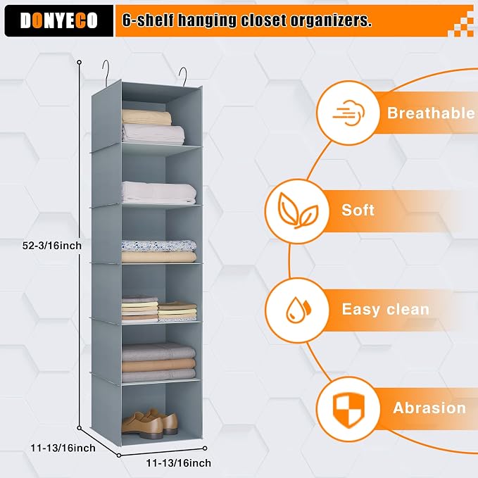 Hanging Closet Organizer and Storage 6-Shelf, Easy Mount Foldable Hanging - Image 3
