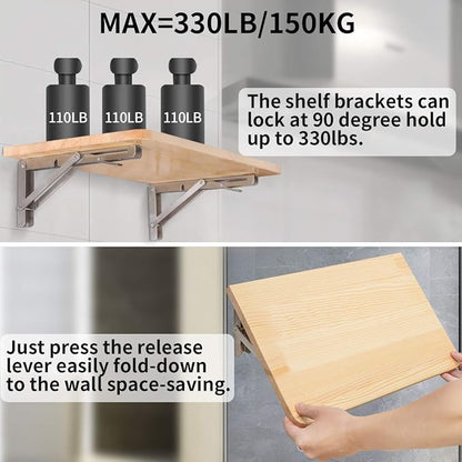 YUMORE Folding Shelf Brackets 16 Inch, Max Load: 330lb Heavy Duty Stainless - Image 4
