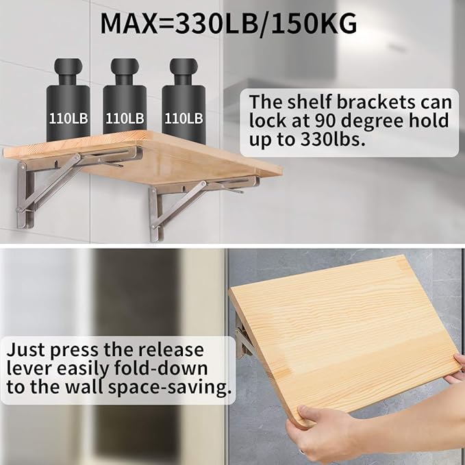 YUMORE Folding Shelf Bracket 14", Heavy Duty Stainless Steel Collapsible - Image 8