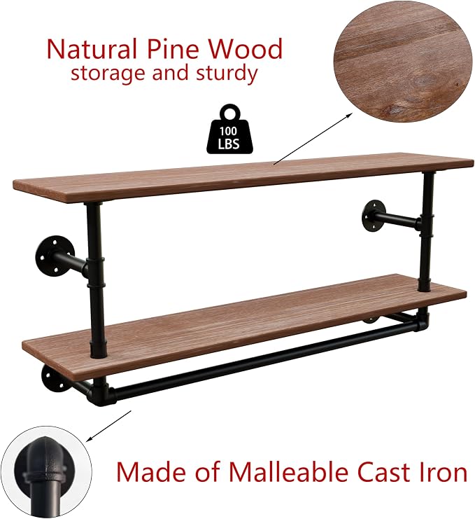 Clothes Rack 55in, 2-Tier Wall Mounted Garment Rack - Image 7