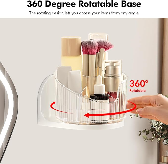 Poeland Wall Mounted Makeup Brushes Organizer, 360 Rotating Makeup Holder - Image 3