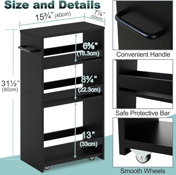 MARTY Rolling Storage Cart 7.9" W, 4-Tier Kitchen Cart - Image 6