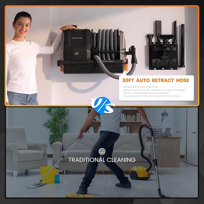Giraffe Tools Grandstorm Retractable Vacuum Cleaner Wall-Mounted, Shop Wet Dry - Image 3