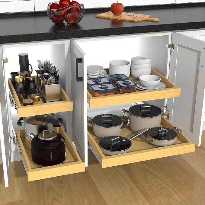 Wooden Pull out Cabinet Organizer 20" W x 21" D x 3.35" H, Heavy Duty Slide Out - Image 7