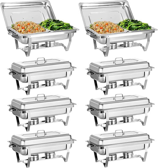 Chafing Dish for Buffet, 8 Pack Stainless Steel Chafing Servers Food Warmer Set by Jacgood