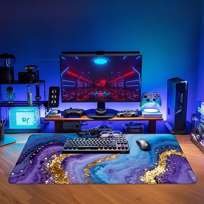 Blue and Gold Stripes Gaming Mouse Pad 35.4"x15.7"Desk Mat Anti-Slip Rubber - Image 9