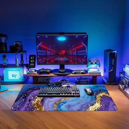 Blue and Gold Stripes Gaming Mouse Pad 31.5"x11.8"Desk Mat Anti-Slip Rubber - Image 9