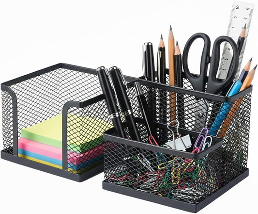 Pencil Holder for Desk, Dual-Compartment Mesh Desk Organizer Set, 2-Piece Set by Unknown