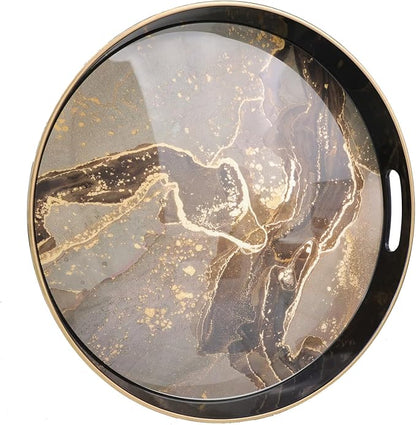 Round Black Marbling Decorative Tray by Leemxiiny