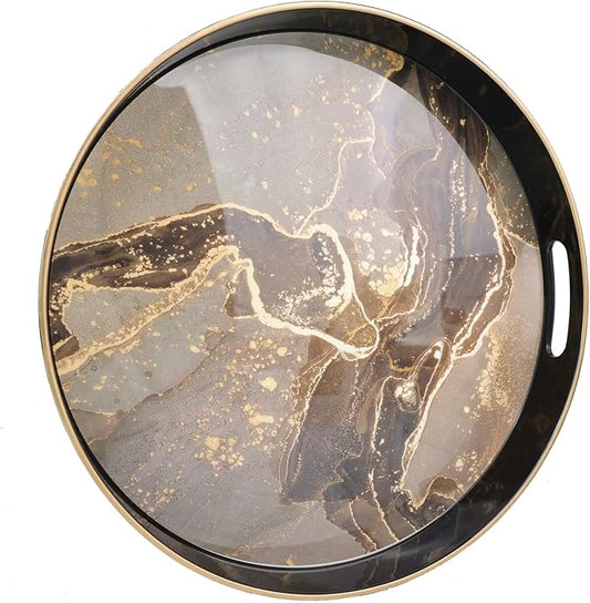 Round Black Marbling Decorative Tray by Leemxiiny