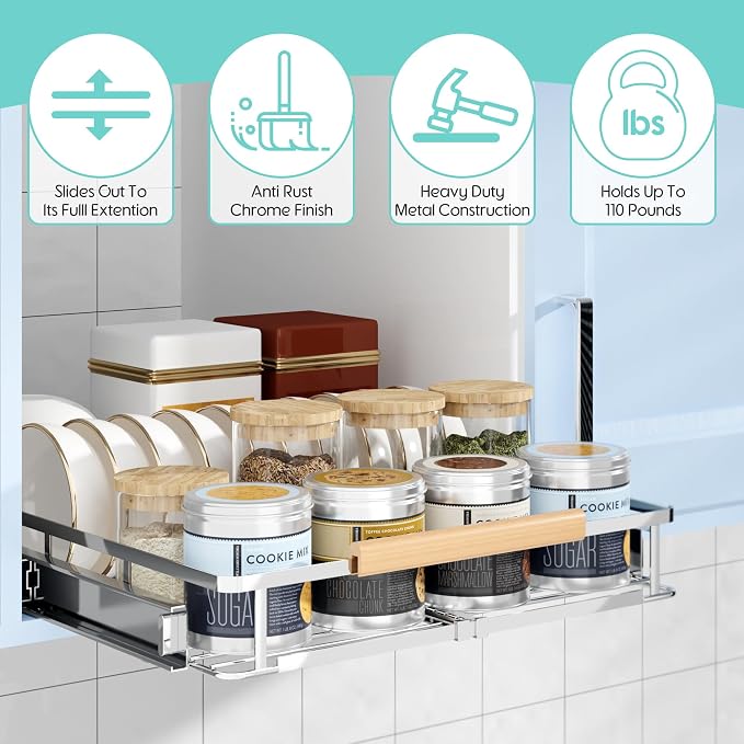 2Pack Expandable Pull Out Cabinet Organizer, Adjustable Width:12.3~18.5''W x - Image 5