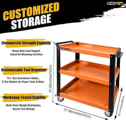 Stainless Steel Tool Cart, Heavy-Duty 3-Tier Alloy Steel Utility Cart - Image 3