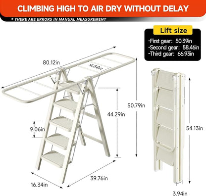 Multi-Functional 5 Step Ladder Used as Clothes Drying Rack, Sturdy Carbon Steel - Image 2