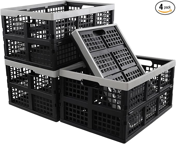 Ggbin 4 Pack Stackable Storage Crates Large, 42 L Plastic Collapsible Crates by Ggbin