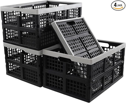 Ggbin 4 Pack Stackable Storage Crates Large, 42 L Plastic Collapsible Crates by Ggbin