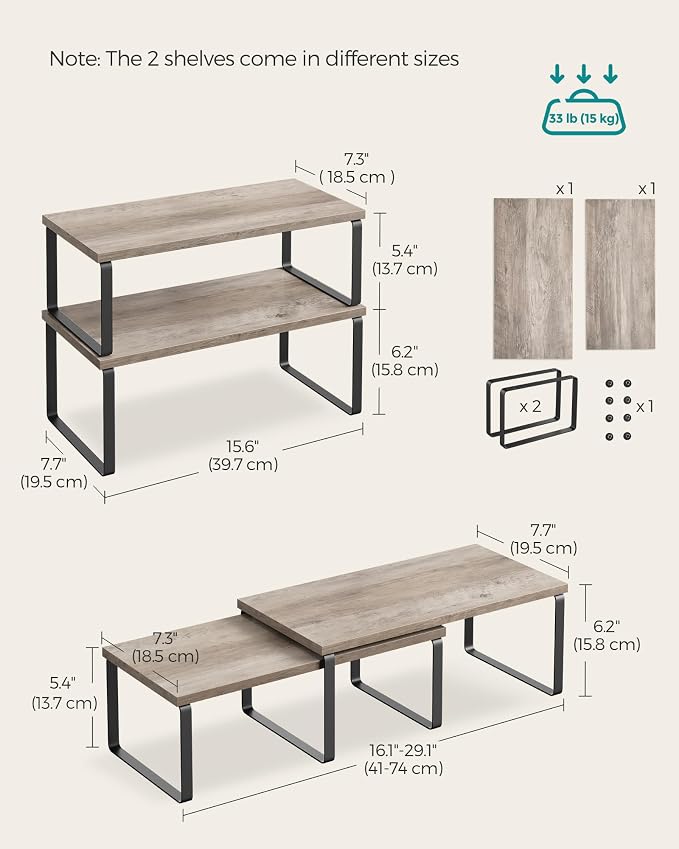 SONGMICS Cabinet Organizer Shelf, Kitchen Storage, Spice Rack, Expandable - Image 2