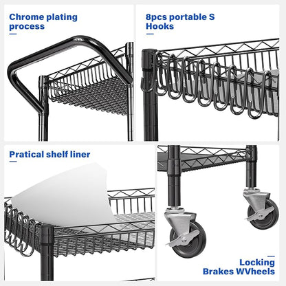 YNN Black Utility Rolling Cart, 990Lbs 3 Tier Heavy Duty Metal Cart - Image 5
