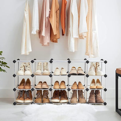 SONGMICS Shoe Rack with 16 Cubes, Interlocking Plastic Shoe Organizer, DIY - Image 4