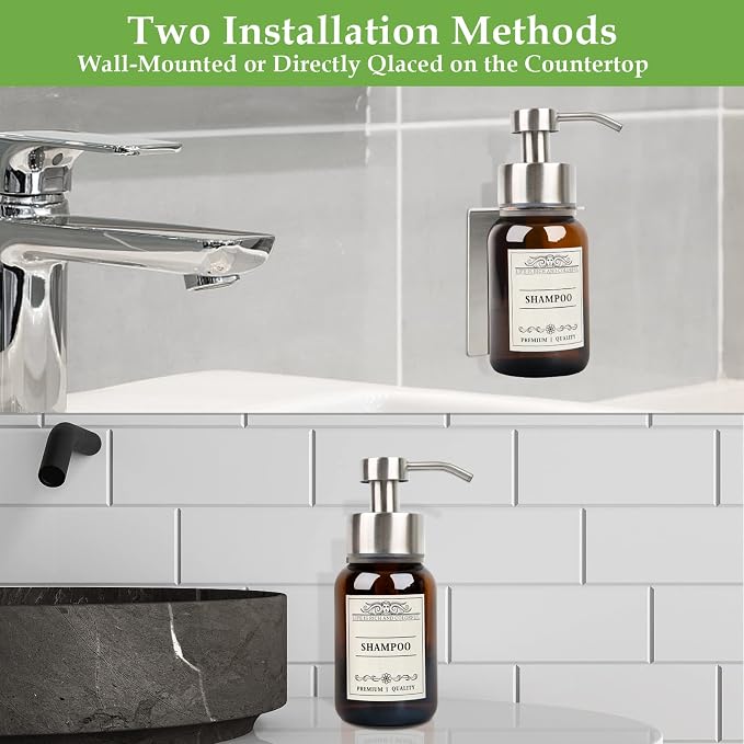 Glass Soap Dispenser with Pump and Wall Mount Holder, 8.5 Oz Shampoo and - Image 7