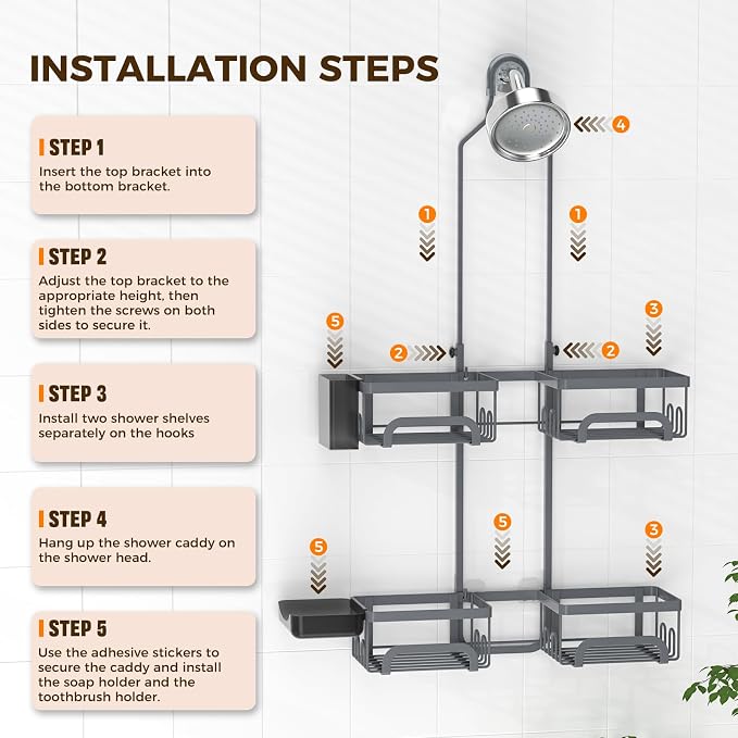 REINHARDT Adjustable Shower Caddy Hanging Split Shower Caddy - Image 8