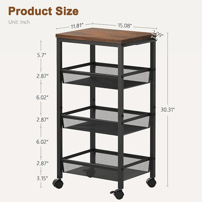 Hoctieon Rolling Storage Cart, 4-Tier Wide Panel Kitchen Storage Cart, Utility - Image 6