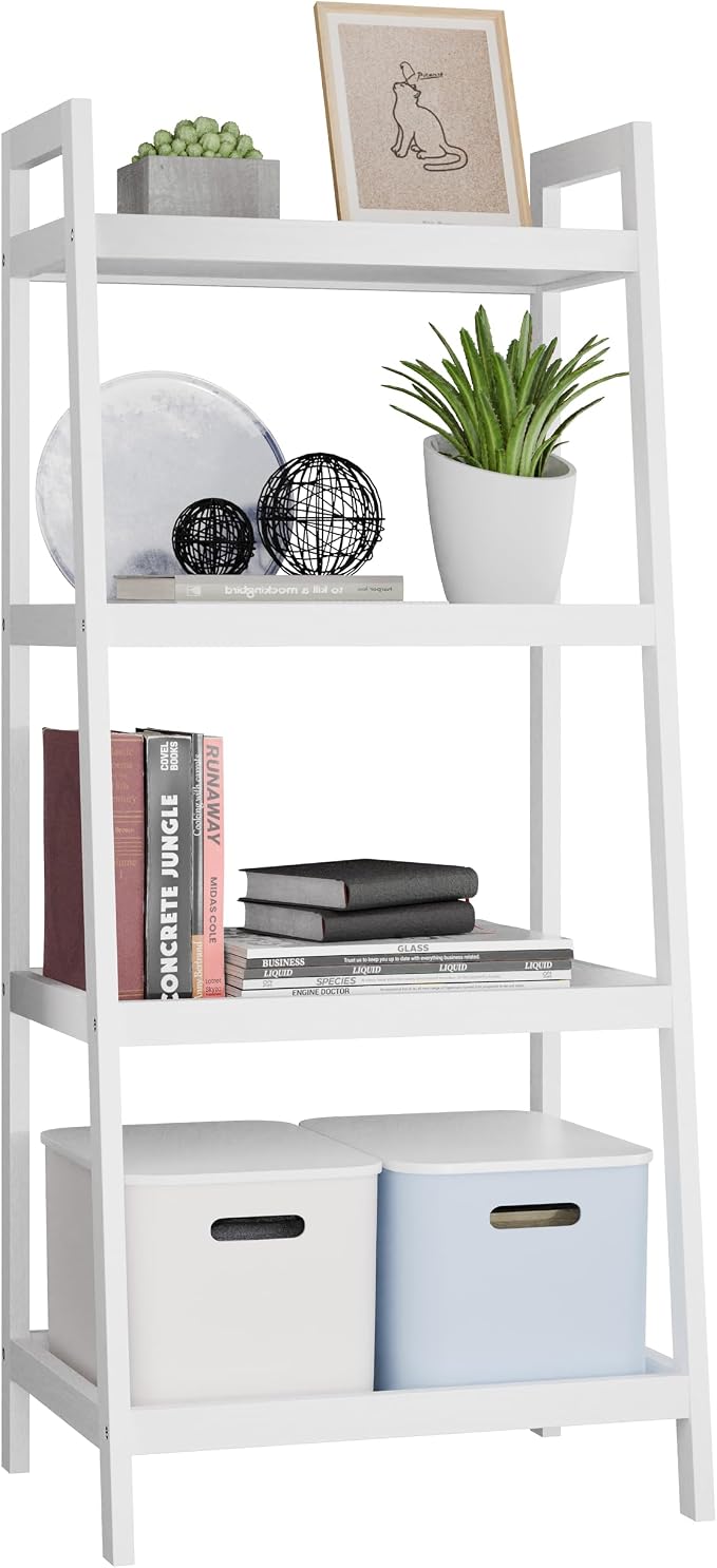 SMIBUY Bamboo Ladder Bookcase, Bathroom Storage Rack Organizer, 4 Tier and 5 by SMIBUY
