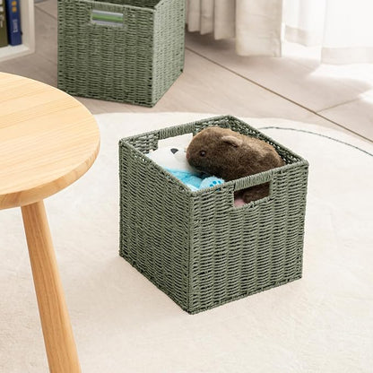 Handwoven Paper Woven Cube Basket Organizer - Image 8