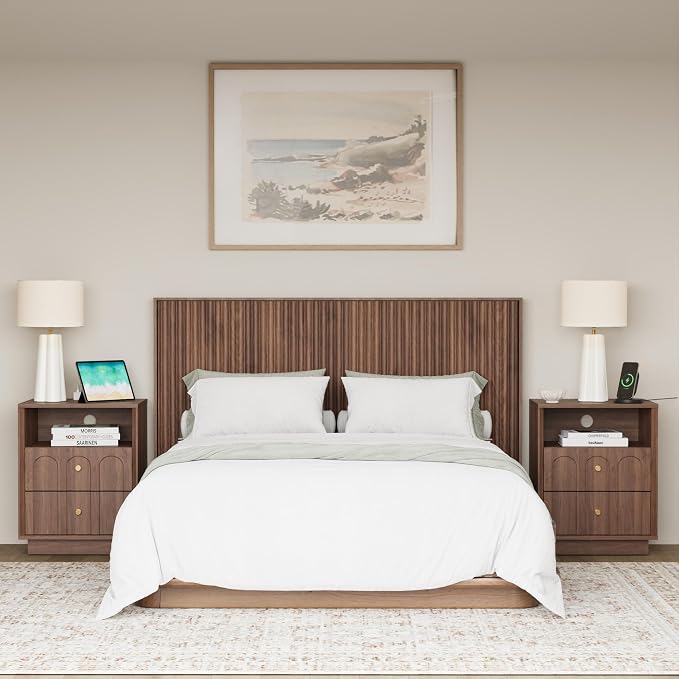 Nightstand Set of 2 with Charging Station, Mid Century Modern Nightstand with - Image 9