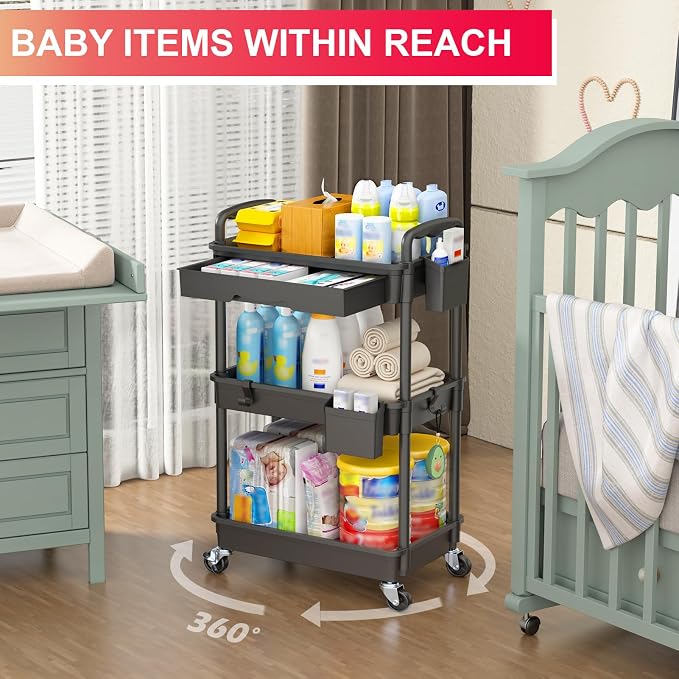 Goovilla 3 Tier Rolling Utility Cart Organizer - Image 6