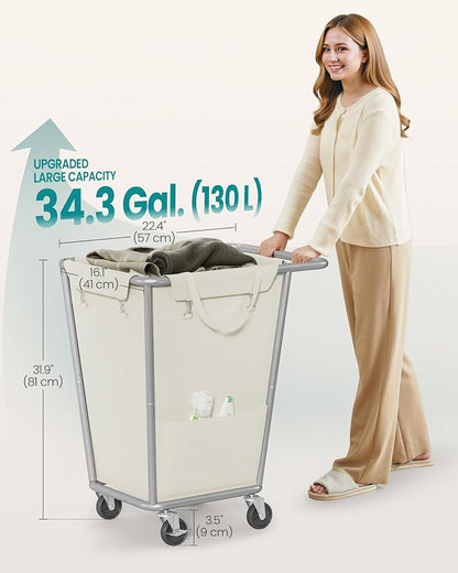 SONGMICS Laundry Basket with Wheels, 34.3 Gallons Rolling Laundry Hamper with - Image 6