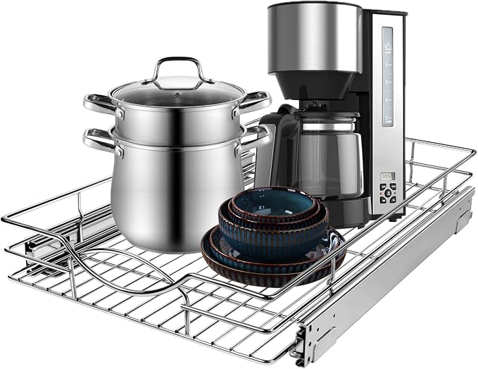 Pull Out Cabinet Organizer 26" W x 21" D, Heavy Duty Kitchen Cabinet Pull Out by SikarouStorageSpecialist