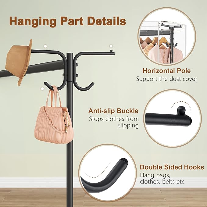 Hoctieon Z Clothes Rack with Cover, Metal Heavy Duty Clothing Rack, Rolling - Image 4