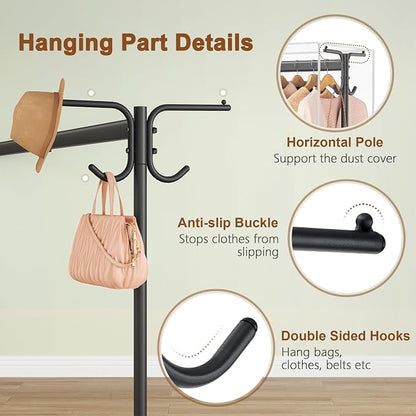Hoctieon Z Clothes Rack with Cover, Metal Heavy Duty Clothing Rack, Rolling - Image 4