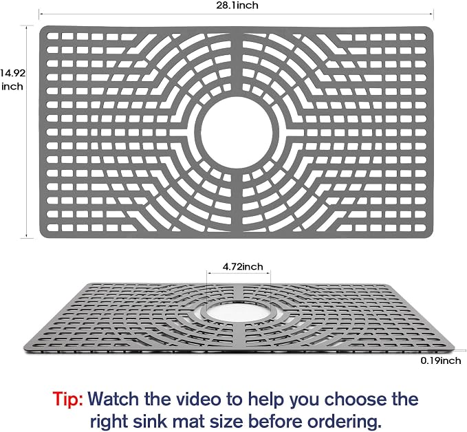 Silicone Sink Protector 28"x15" Center Drain Hole, Heat Resistant Non-slip - Image 2