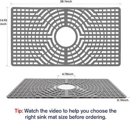 Silicone Sink Protector 28"x15" Center Drain Hole, Heat Resistant Non-slip - Image 2